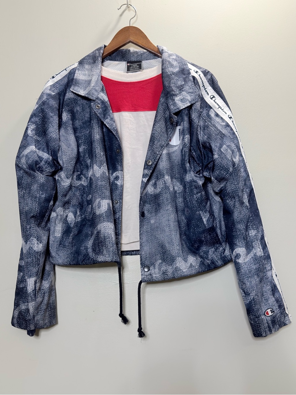 Champion Women's Navy Tie-Dye Coach Jacket with White Tape